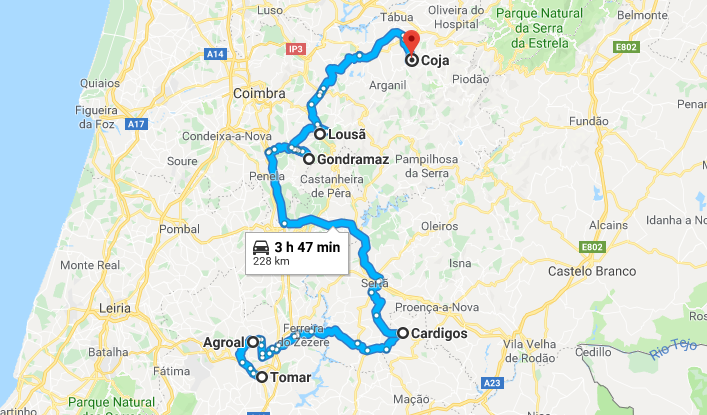 agroal tomar mapa Two week Route in interior of Portugal| River Beaches, Schist 