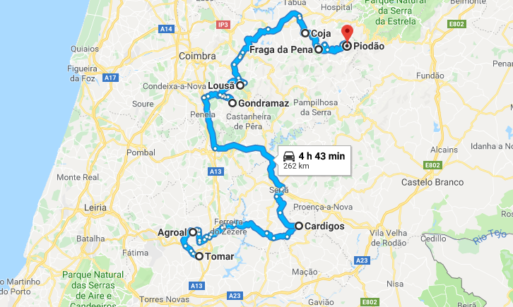 agroal tomar mapa Two week Route in interior of Portugal| River Beaches, Schist 